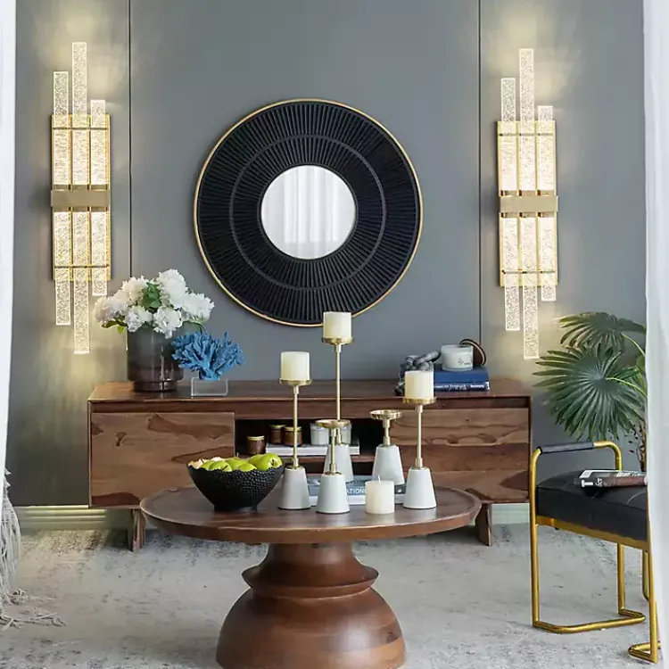Kirklands Home and Gold Double Ribbed Wall Mirror Black Hot