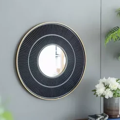 Kirklands Home and Gold Double Ribbed Wall Mirror Black Hot