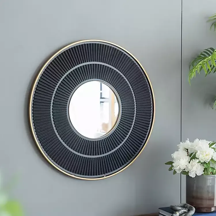 Kirklands Home and Gold Double Ribbed Wall Mirror Black Hot