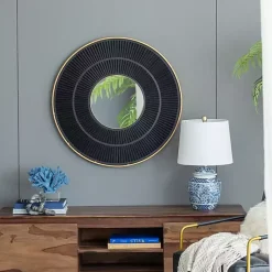 Kirklands Home and Gold Double Ribbed Wall Mirror Black Hot