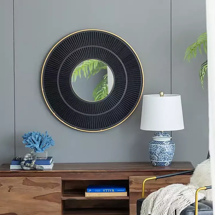 Kirklands Home and Gold Double Ribbed Wall Mirror Black Hot