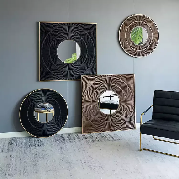 Kirklands Home and Gold Double Ribbed Wall Mirror Black Hot