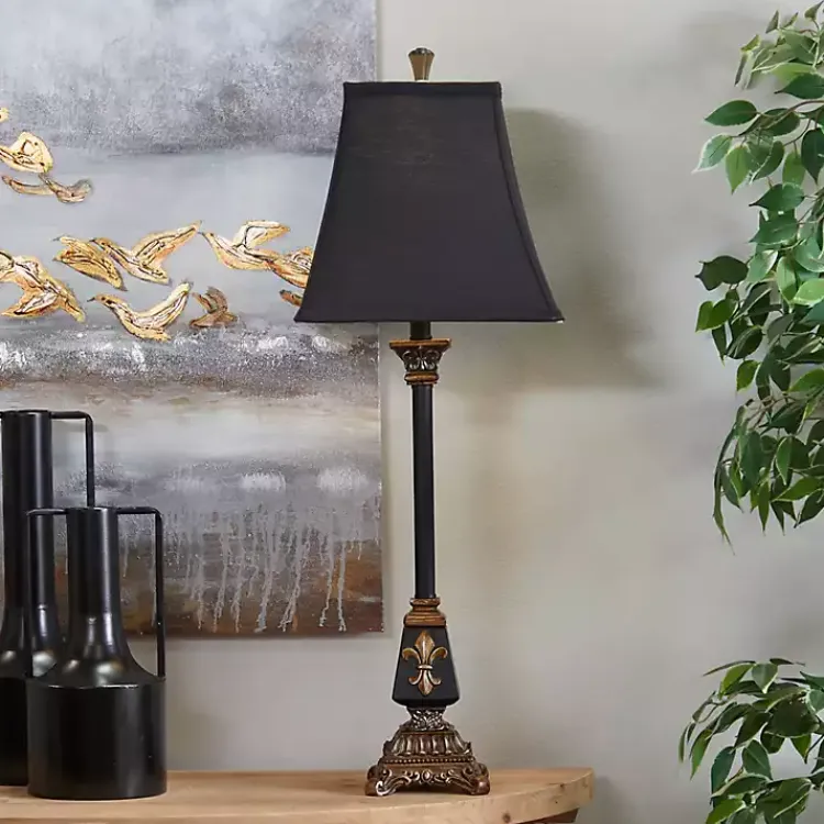 Kirklands Home and Gold Fleur De Lis Buffet Lamp Black Outlet