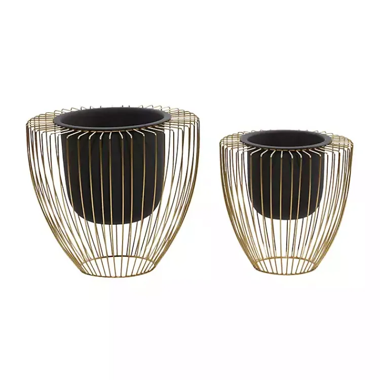 Kirklands Home Black and Gold Open Frame Planters, Set of 2 Sale