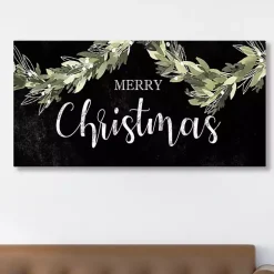 Christmas Art & Wall Decor>Kirklands Home Black and Green Merry Christmas Canvas Art Print