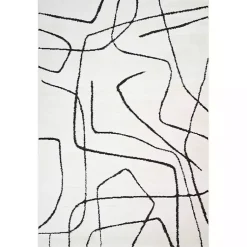 Kirklands Home Black and Ivory Monotone Geo Area Rug, 5x7 Clearance