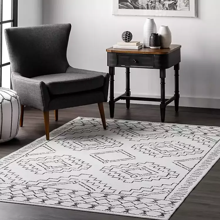 Kirklands Home Black and Ivory Moroccan Washable Runner Outlet