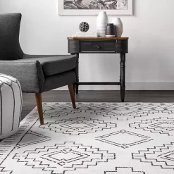 Kirklands Home Black and Ivory Moroccan Washable Runner Outlet