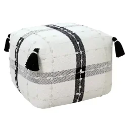 Poufs & Floor Cushions>Kirklands Home Black and Ivory Textured Plaid Pouf