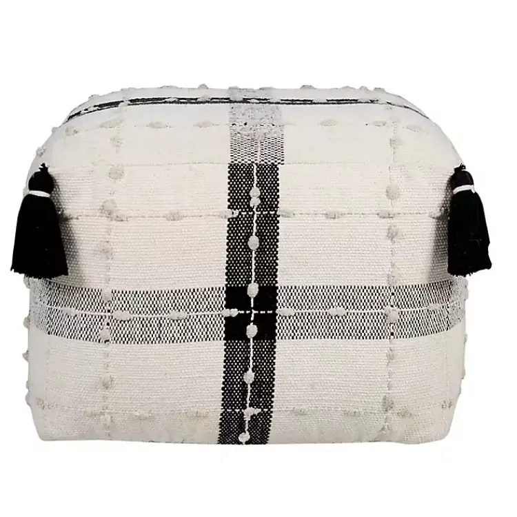 Poufs & Floor Cushions>Kirklands Home Black and Ivory Textured Plaid Pouf