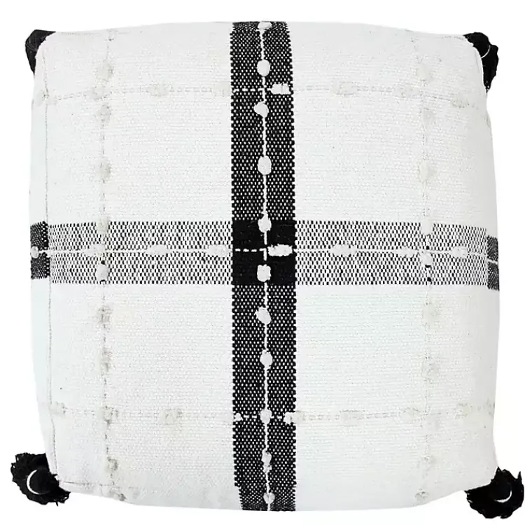 Poufs & Floor Cushions>Kirklands Home Black and Ivory Textured Plaid Pouf