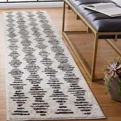 Kirklands Home Black and Ivory Tulum Geometric Runner, 2x8 New