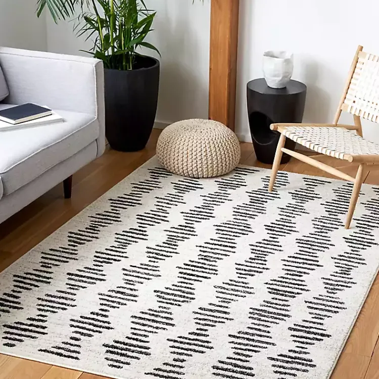 Kirklands Home Black and Ivory Tulum Geometric Area Rug, 5x7 Sale