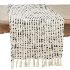 Kirklands Home Black and Ivory Woven Stripe Table Runner Outlet
