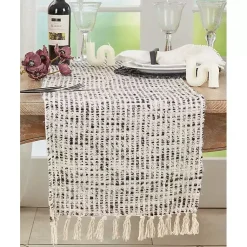 Kirklands Home Black and Ivory Woven Stripe Table Runner Outlet