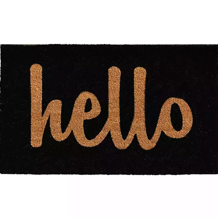 Kirklands Home Black and Natural Coir Hello Doormat, 36x24 in. New