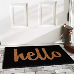 Kirklands Home Black and Natural Coir Hello Doormat, 36x24 in. New