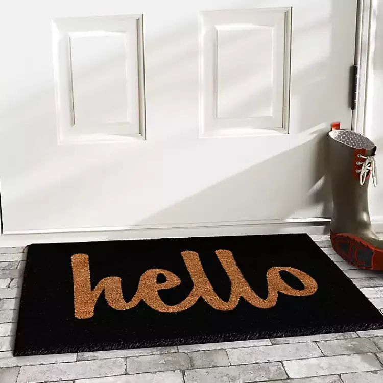 Kirklands Home Black and Natural Coir Hello Doormat, 36x24 in. New