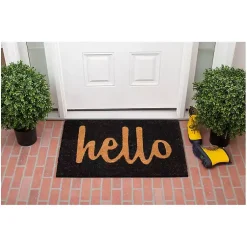 Kirklands Home Black and Natural Coir Hello Doormat, 36x24 in. New