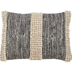 Pillows>Kirklands Home Black and Natural Pom Pom Stripe Lumbar Pillow