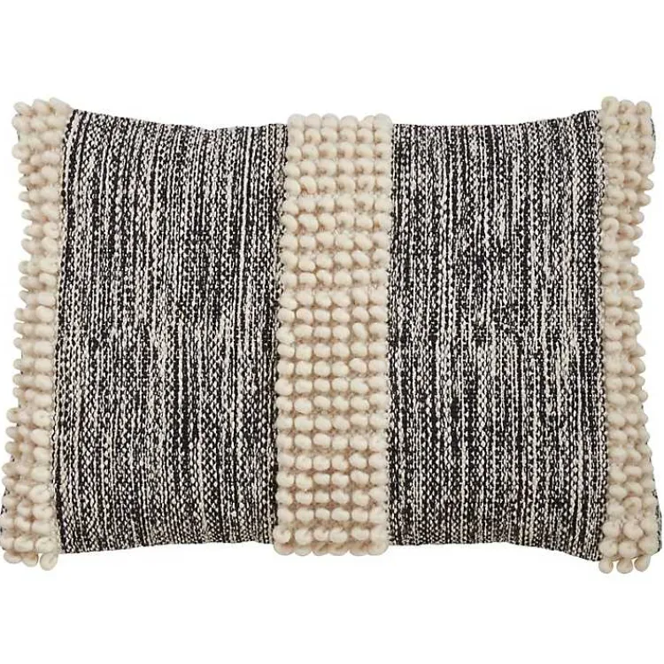 Pillows>Kirklands Home Black and Natural Pom Pom Stripe Lumbar Pillow