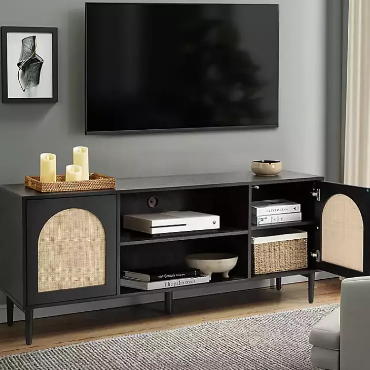 Kirklands Home and Natural Rattan Media Cabinet Black Online