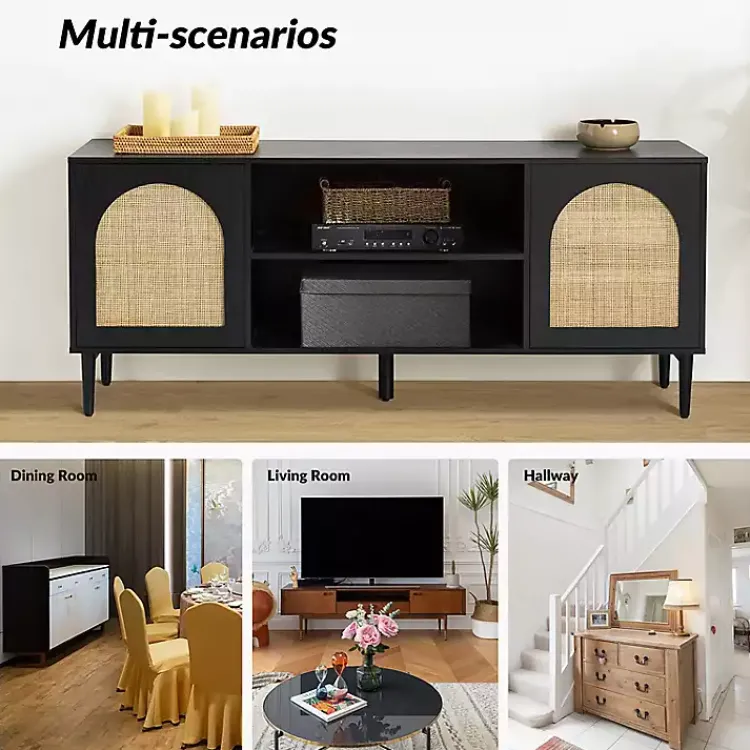 Kirklands Home and Natural Rattan Media Cabinet Black Online