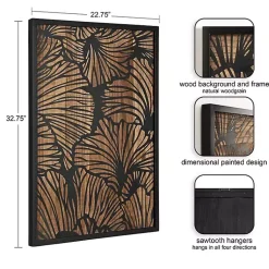 Kirklands Home Black and Natural Wood Botanical Wall Plaque