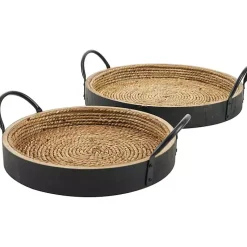 Decorative Trays>Kirklands Home Black and Natural Wood Decorative Trays, Set of 2