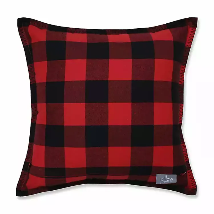 Monogram Seasonal Decor>Kirklands Home Black and Red Buffalo Plaid Monogram E Pillow