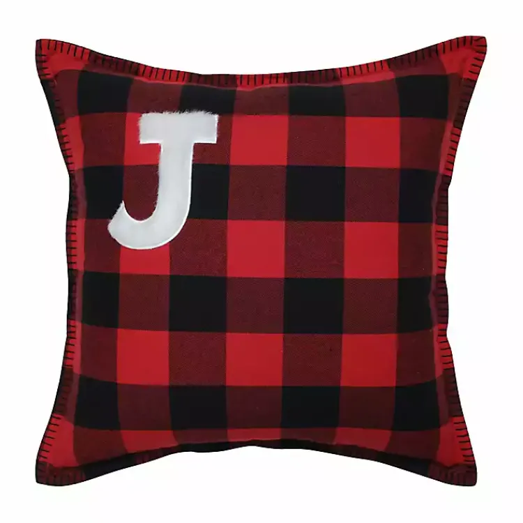 Monogram Seasonal Decor>Kirklands Home Black and Red Buffalo Plaid Monogram J Pillow