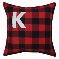 Monogram Seasonal Decor>Kirklands Home Black and Red Buffalo Plaid Monogram K Pillow