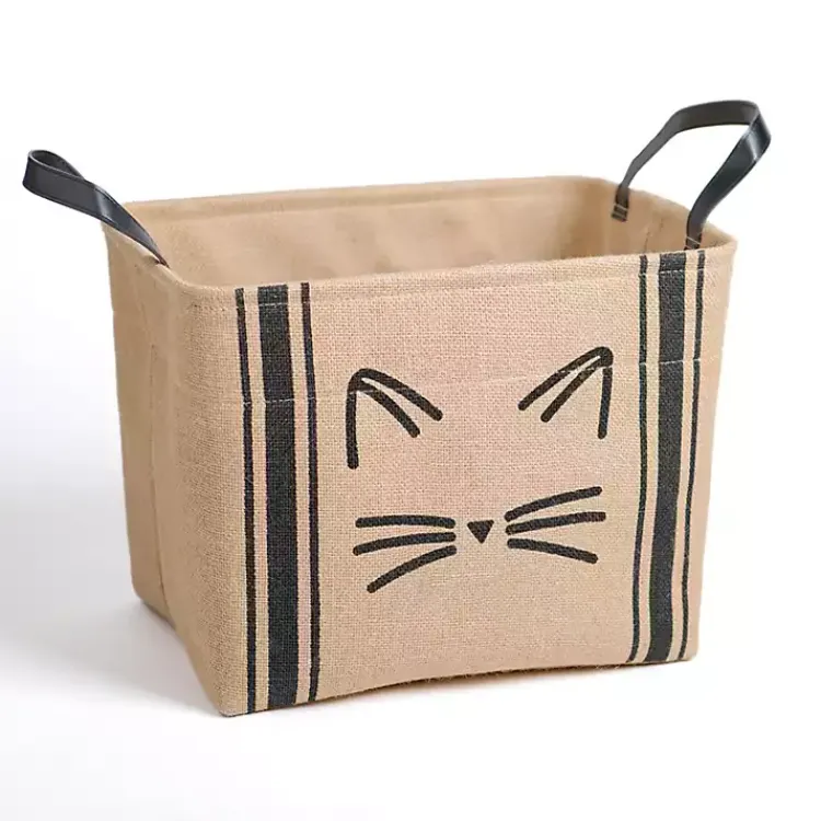 Baskets & Boxes>Kirklands Home Black and Cat Jute Storage Bin Tan