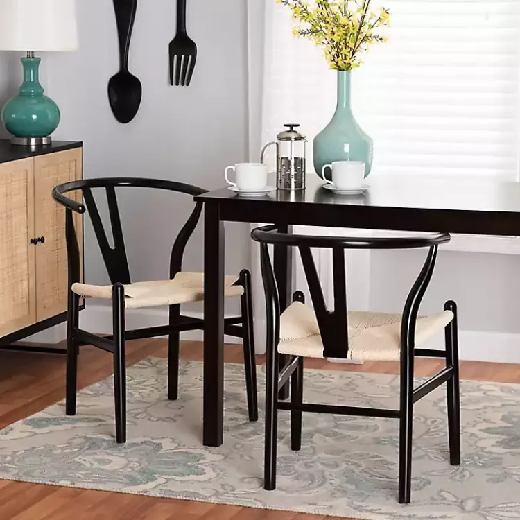 Kirklands Home and Tan Wishbone Dining Chairs, Set of 2 Black Best