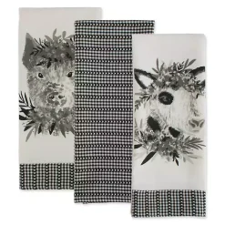 Kirklands Home Black and White Animal Kitchen Towels, Set of 3 New