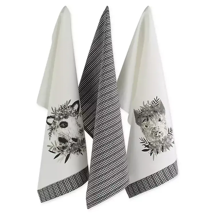 Kirklands Home Black and White Animal Kitchen Towels, Set of 3 New