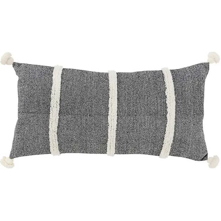 Pillows>Kirklands Home and White Artisanal Stripes Lumbar Pillow Black