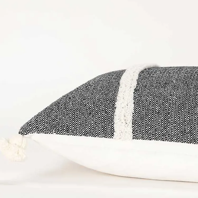 Pillows>Kirklands Home and White Artisanal Stripes Lumbar Pillow Black