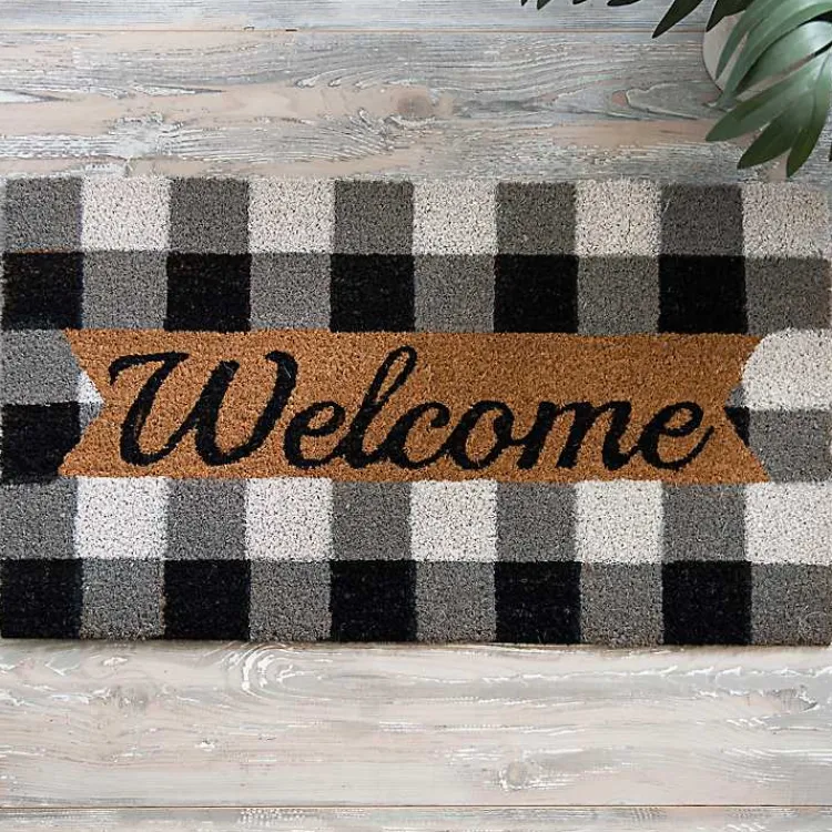 Kirklands Home Black And White Buffalo Check Welcome Mat Outlet