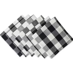 Kirklands Home and White Buffalo Check Napkins, Set of 6 Black New