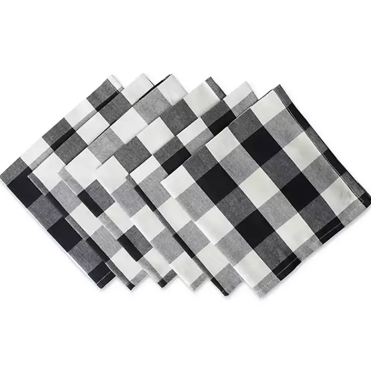 Kirklands Home and White Buffalo Check Napkins, Set of 6 Black New