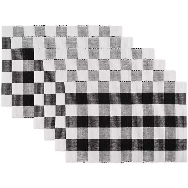 Kirklands Home and White Buffalo Check Placemats, Set of 6 Black New