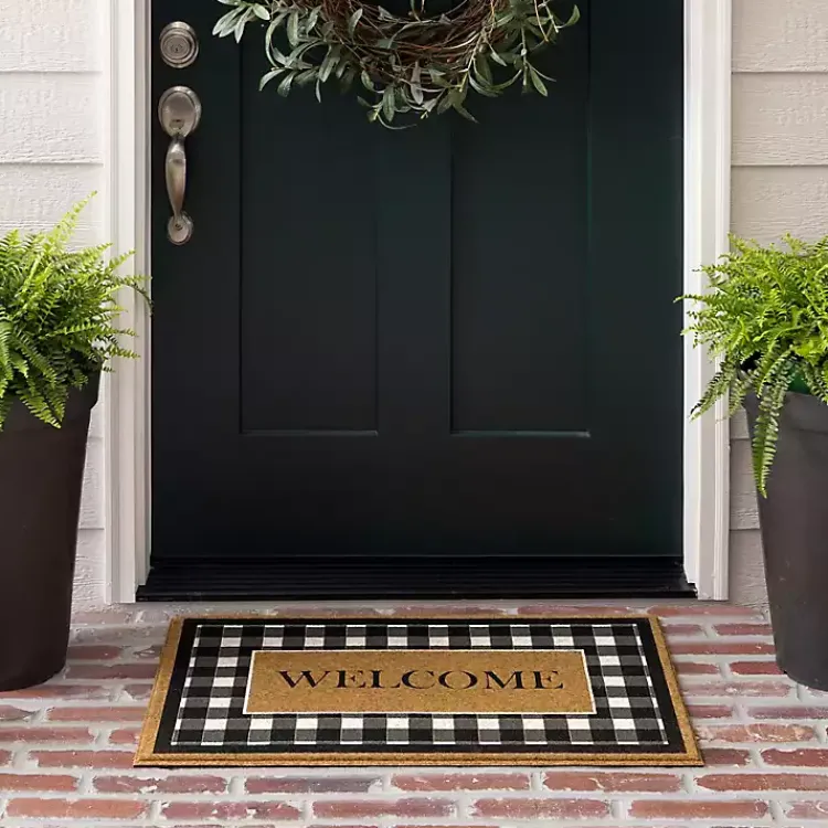 Kirklands Home Black and White Buffalo Check Welcome Doormat Online