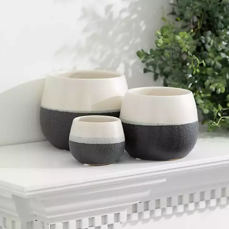 Kirklands Home Black and White Ceramic Planters, Set of 3 Hot