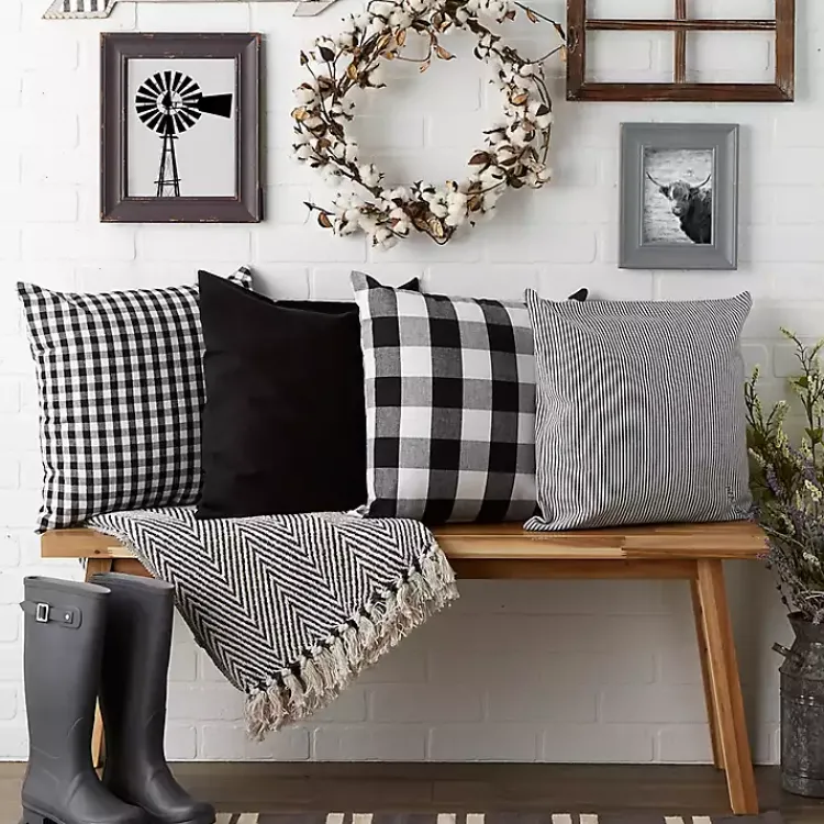 Pillows>Kirklands Home and White Check Pillow Covers, Set of 4 Black