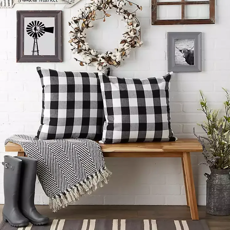 Pillows>Kirklands Home and White Checkered Pillow Covers, Set of 2 Black
