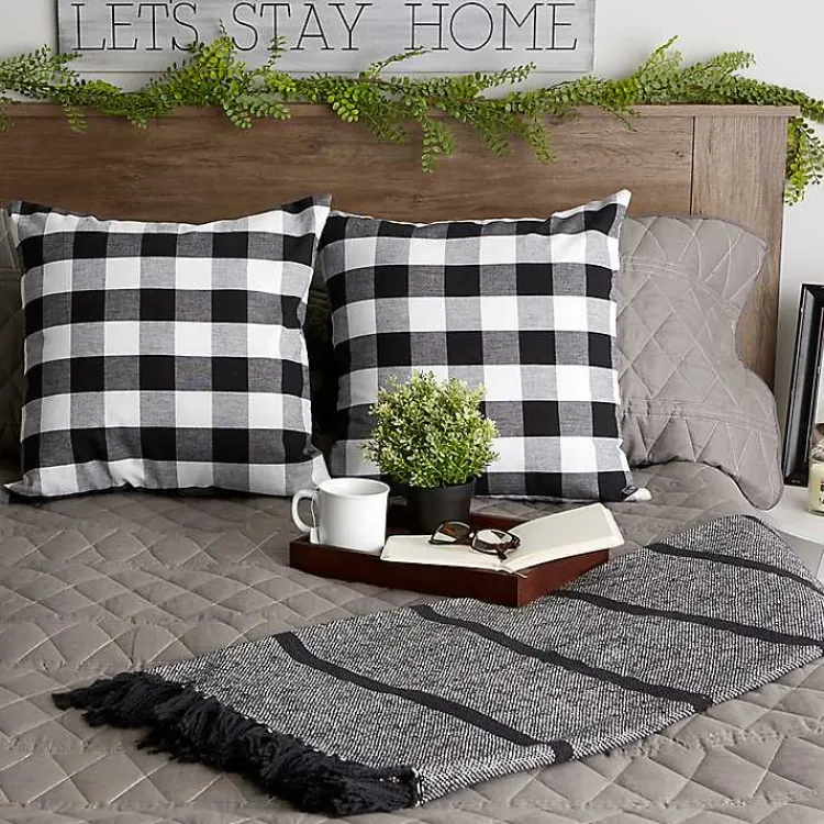 Pillows>Kirklands Home and White Checkered Pillow Covers, Set of 2 Black