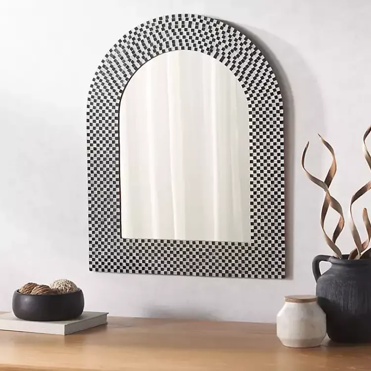Kirklands Home Black and White Checkered Arch Wall Mirror Clearance
