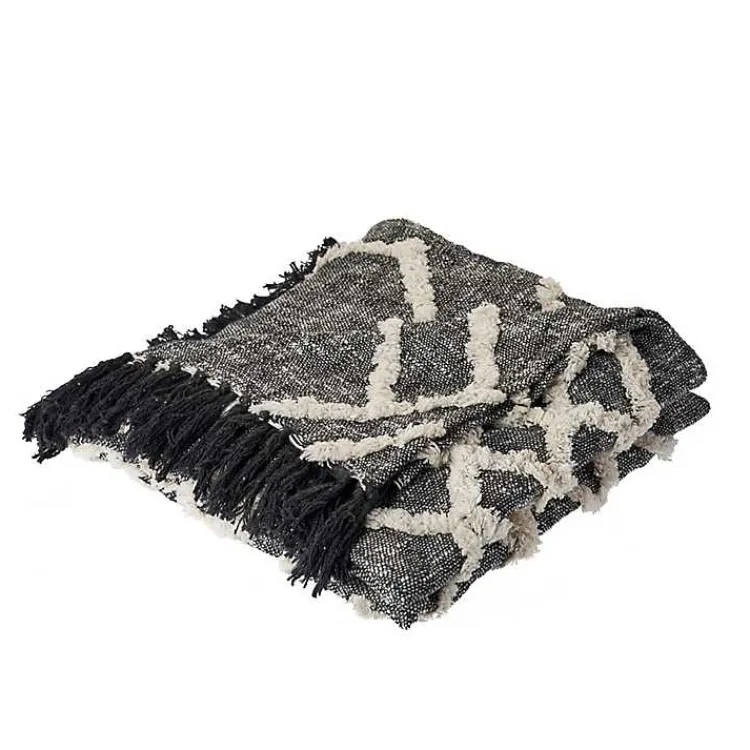Blankets & Throws>Kirklands Home Black and White Cotton Geometric Tufted Throw