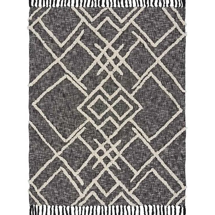 Blankets & Throws>Kirklands Home Black and White Cotton Geometric Tufted Throw